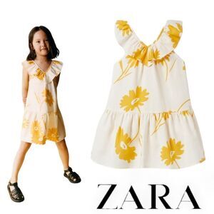 ZARA Kids | Ocher | FLORAL LINEN BLEND DRESS